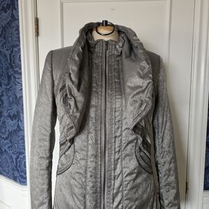 Metallic Gray Jacket, Adjustable Collar - Size 10 - Avant Garde, y3k, lagenlook